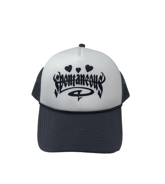 WASHED BLACK HEART LOGO TRUCKER HAT